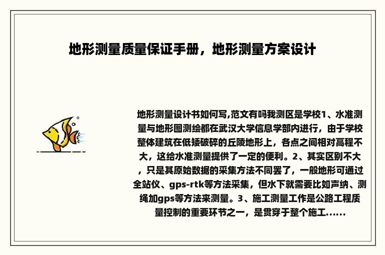 地形测量质量保证手册，地形测量方案设计